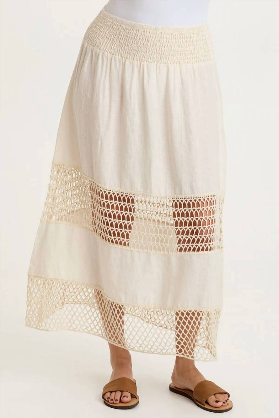 NEW XCVI fola tiered linen crochet skirt in toasted almond